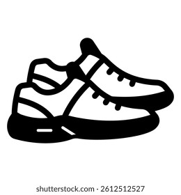 Sport sneakers pair solid icon, footwear concept. Vector graphics. Favorite shoes boots sign on white background, glyph style mobile or design.