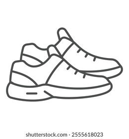 Sport sneakers pair thin line icon, footwear concept. Vector graphics. Favorite shoes boots sign on white background, outline style icon for mobile or web design.