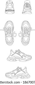 Sport sneakers top, back, right, left view