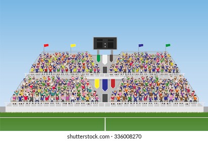 Sport Soccer Fans Cheering In The Grandstand. Vector