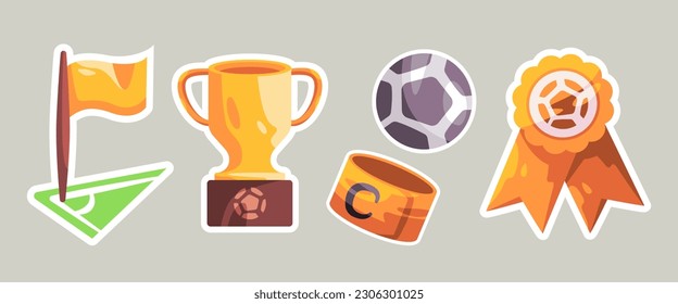 Sport soccer football gold trophy champion match competition ball corner and arm band cartoon set sticker doodle collection bundle