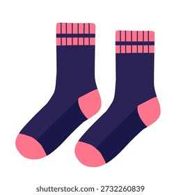 Sport socks in flat vector style for athletic and fitness activities. Ideal for sports apparel sets, workout visuals, and lifestyle designs.