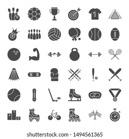 Sport Solid Web Icons. Vector Set of Fitness Glyphs.
