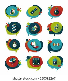 Sport speech bubble flat banner design background set, eps10