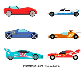 Sport speed automobile and offroad rally car colorful fast motor racing auto driver transport motorsport vector illustration.