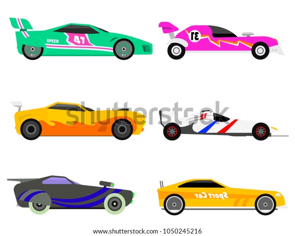 Sport speed automobile and offroad rally\
car colorful fast motor racing auto driver transport motorsport\
vector illustration.