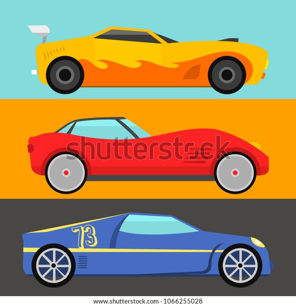 Sport speed automobile and offroad rally\
car colorful fast motor racing auto driver transport motorsport\
vector illustration.