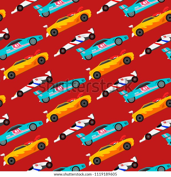 Sport speed automobile offroad rally car\
colorful fast motor racing auto driver transport motorsport\
seamless pattern background vector\
illustration.