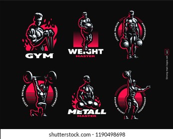 Sport. Sporty and athletic man. Muscular body. Set of Vector illustrations.