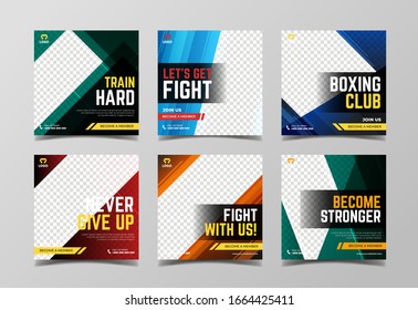 Sport square banner template for boxing club and martial art