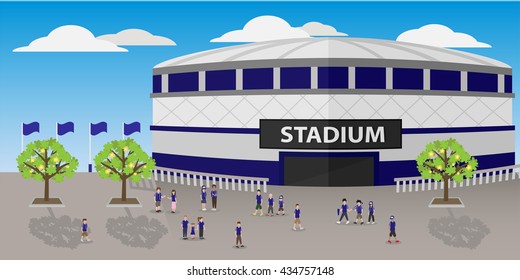 Sport Stadium Of Blue Team With Some Fans , Outside View ,vector