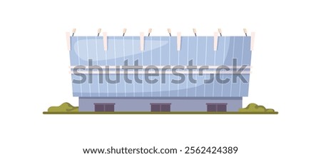 Sport stadium front view of flat cartoon arena, soccer house or swimming pool, front view. Vector illustration of football field or tennis court, city arena exterior, building construction