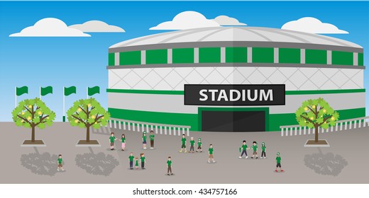 sport stadium of green team with some fans , outside view ,vector