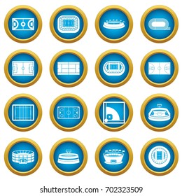 Sport stadium icons blue circle set isolated on white for digital marketing