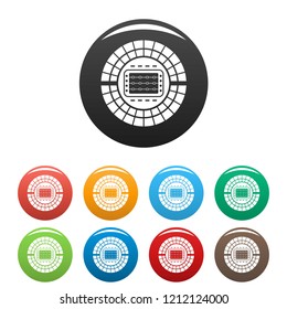 Sport stadium icons set 9 color vector isolated on white for any design