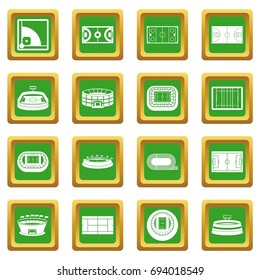 Sport stadium icons set in green color isolated vector illustration for web and any design