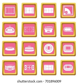 Sport stadium icons set in pink color isolated vector illustration for web and any design