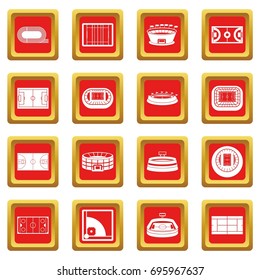 Sport stadium icons set in red color isolated vector illustration for web and any design