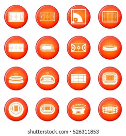 Sport stadium icons vector set of red circles isolated on white background