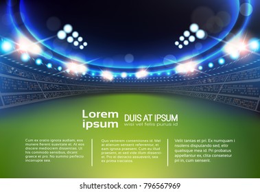 Sport Stadium With Lights And Tribunes Template Infographic Background Flat Vector Illustration