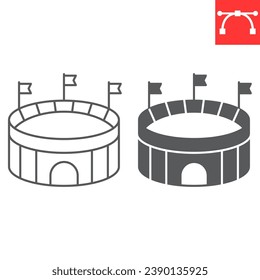 Sport stadium line and glyph icon, tournament and arena, soccer stadium vector icon, vector graphics, editable stroke outline sign, eps 10.