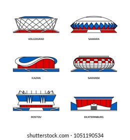 Sport stadiums icons for football championship in Russia 2018, vector illustration