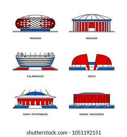 Sport stadiums icons for football championship in Russia 2018, vector illustration