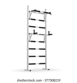 Sport staircase with horizontal bar for training the abdominal muscles and pull-ups, isolated on white background.