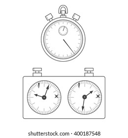 Sport stopwatch and chess timer clock. Deadline simple line vector. Isolated graphic illustration 