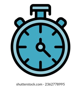 Sport stopwatch icon outline vector. Care info. Calorie device color flat