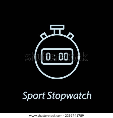 Sport stopwatch outline icon flat vector isolated on black background. Gym icon. Workout supply. Fitness equipments. Sport element.