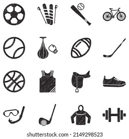Sport Store Icons. Black Scribble Design. Vector Illustration.