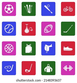 Sport Store Icons. White Flat Collection In Square. Vector Illustration.