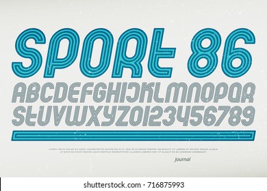 sport style alphabet letters and numbers. vector, italic font type. retro typeface design. slanted, dynamic typesetting
