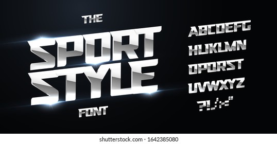 Sport Style Alphabet. Modern Dynamic Bold Font, Iron Type For Modern Power Logo, Techno Lettering, Chrome Headline For Poster And Banner Graphic. Polished Metal Letters, Vector Typography Design