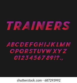 Sport Style Bold Italic Font  Sans Serif Typeface  Letters  Numbers  Punctuation Marks  Latin Alphabet  Vector