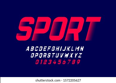 Sport style font, alphabet letters and numbers, vector illustration