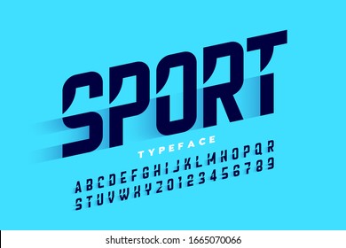 Sport style font, alphabet letters and numbers vector illustration