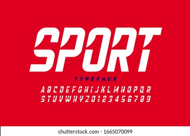 Sport style font, alphabet letters and numbers vector illustration