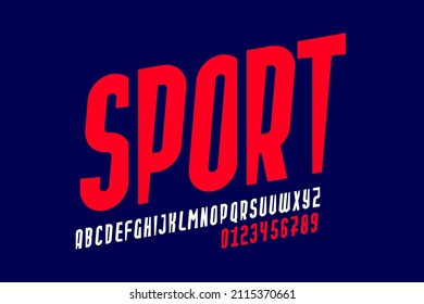 Sport style font, alphabet and numbers vector illustration