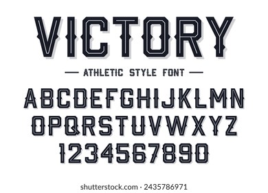 Sport style font. Athletic and sport style font with lines inside. Athletic style letters and numbers for baseball, basketball and football kits. Vector