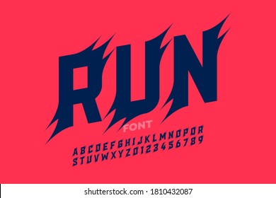 Sport style font design, alphabet and numbers, vector illustration