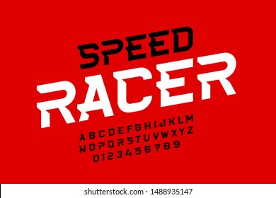 Sport style font design, speed alphabet, letters and numbers, vector illustration svg