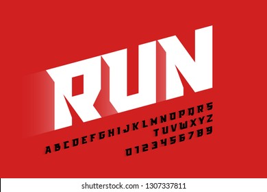 Sport style modern font, alphabet letters and numbers vector illustration svg