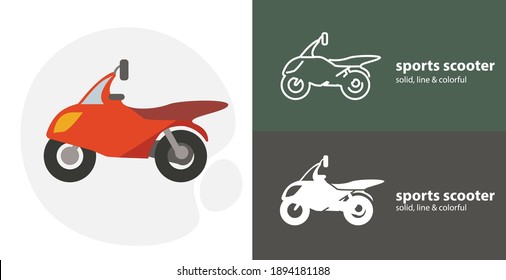 sport style scooter isolated tool flat icon with scooter solid, line icons