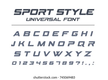 Sport style universal font. Fast speed, futuristic, technology, future alphabet. Letters and numbers for military, industrial, electric car racing logo design. Modern minimalistic vector typeface
