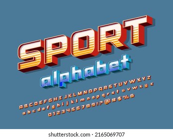 sport styled alphabet design with uppercase, lowercase, numbers and symbols
