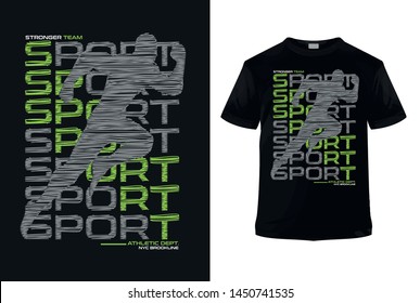 Sport stylish t-shirt and apparel trendy design with runner athlete silhouette, typography, print, vector illustration.