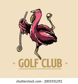 Sport Summer Club Flaminggo with stick and Golf Ball Illustration Design  Vector Isolated