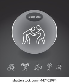 Sport Summer Games Icon logo Set. Infographics Championship concept people. Vector Image. White sign black background